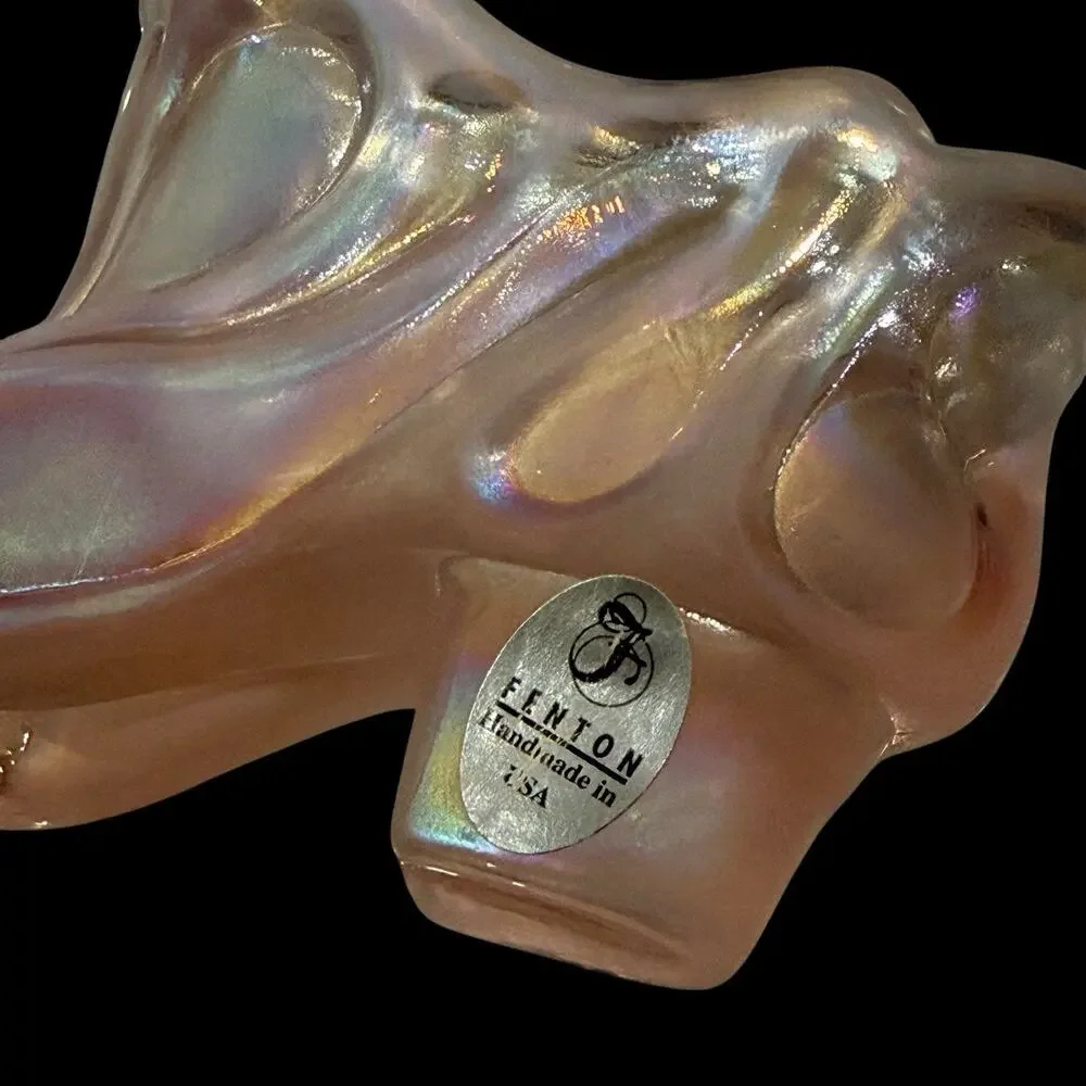 Vintage Fenton Iridescent Pale Pink Carnival Glass Slipper Shoe 5” Sticker USA